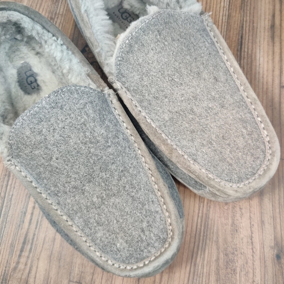 UGG Slippers Ascot Wool Gray Suede Moc Toe Moccasin Slip On Loafer Lined Men's 8 - Picture 2 of 16